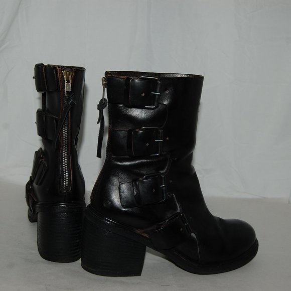 $950❤️37.5/7.5 MARSELL Black Real Leather Platform Heel Ankle Boots Bootie ITALY - Picture 6 of 7